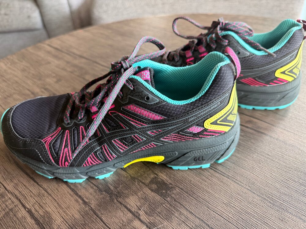 Asics Black, Pink & Yellow GEL-Venture 7 US 8 Women's Running Shoes